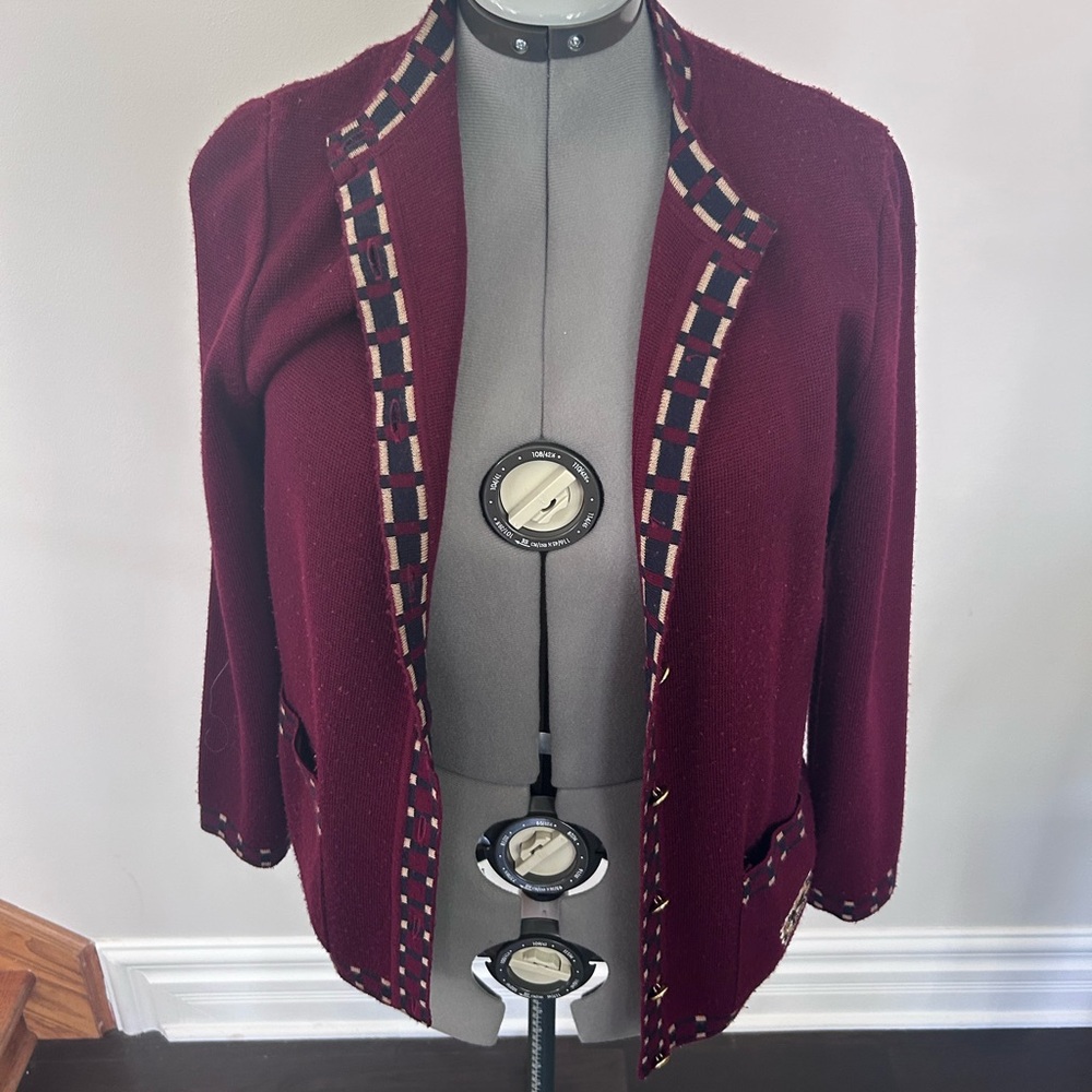 Magnolia Burgundy Blazer with Patterned Trim